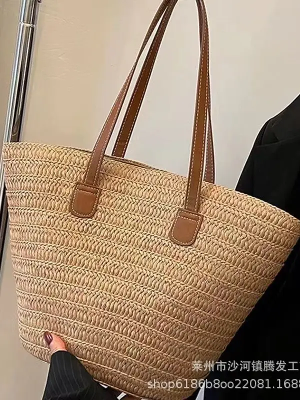 Women Straw Shoulder Bag Large Capacity Beach Commute - Image 5