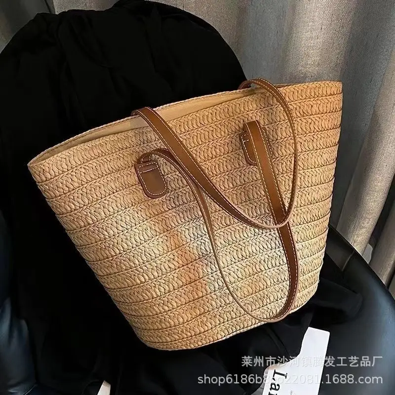 Women Straw Shoulder Bag Large Capacity Beach Commute — feature 2