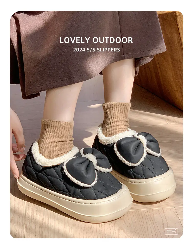 New Sweet Style Bow Cotton Shoes Women's Winter Non-Slip fleece-lined Warm All-Heeled Moon Shoes with Soft Thick Sole for Height Increase — feature 8