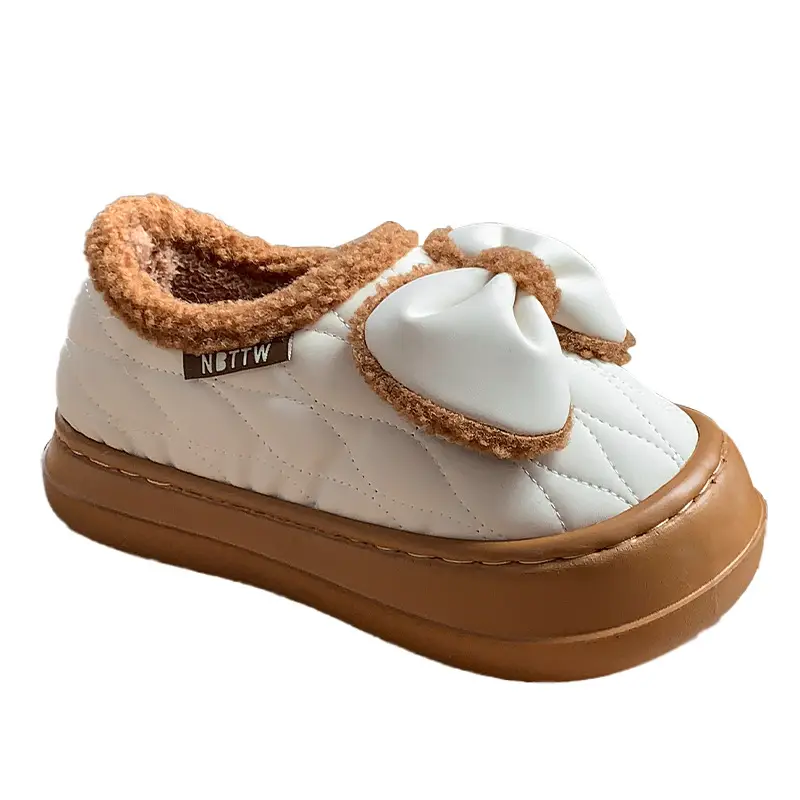 Bow-Knot Cotton Slippers for Women, Closed Heel, Winter 2025 New Style, Thick-Soled, Non-Slip, Fleece-Lined, Warm, Suitable for Outdoor Wear, Maternity Cotton Shoes - Image 8