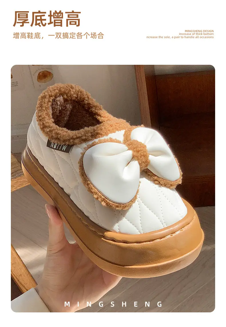 Bow-Knot Cotton Slippers for Women, Closed Heel, Winter 2025 New Style, Thick-Soled, Non-Slip, Fleece-Lined, Warm, Suitable for Outdoor Wear, Maternity Cotton Shoes — feature 13
