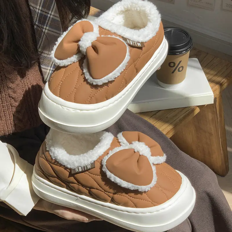 Bow cotton slippers women's winter warm fleece-lined fashion waterproof outdoor indoor home girl pericardium with cotton shoes