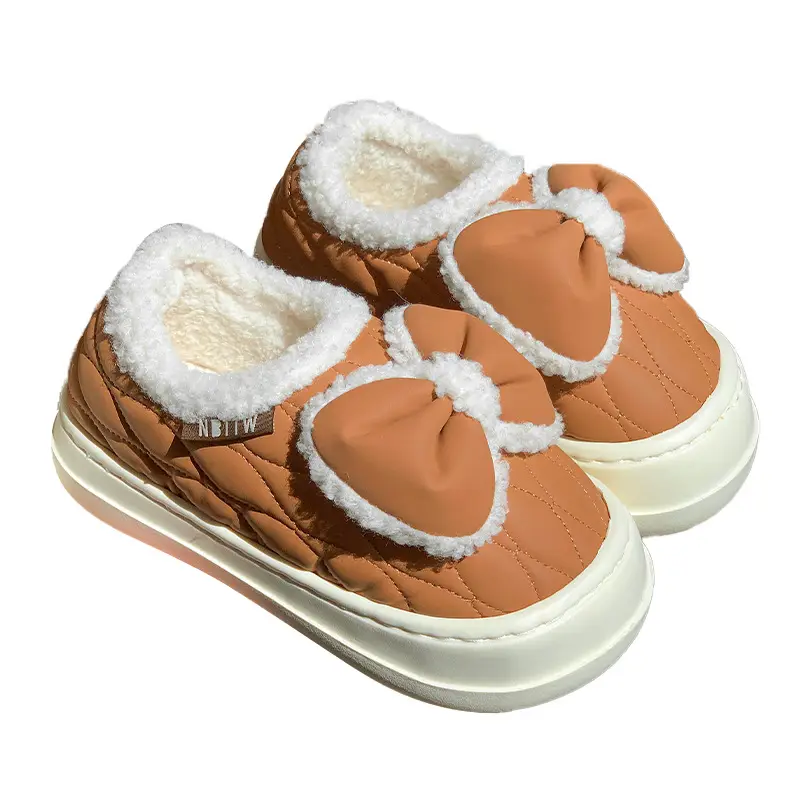 Bow cotton slippers women's winter warm fleece-lined fashion waterproof outdoor indoor home girl pericardium with cotton shoes