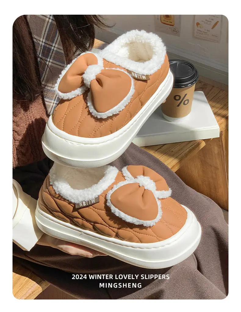 Bow cotton slippers women's winter warm fleece-lined fashion waterproof outdoor indoor home girl pericardium with cotton shoes — feature 6