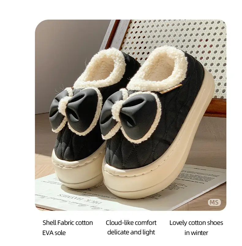 Bow cotton slippers women's winter warm fleece-lined fashion waterproof outdoor indoor home girl pericardium with cotton shoes — feature 9
