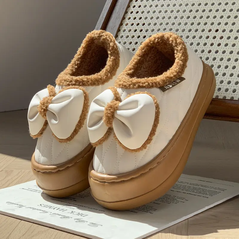 Bow cotton slippers women's winter warm fleece-lined fashion waterproof outdoor indoor home girl pericardium with cotton shoes
