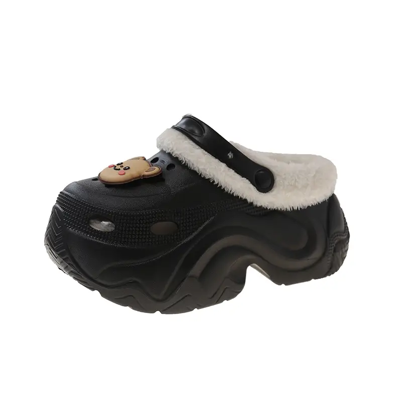 Winter Super Thick fleece-lined Thick-soled Women's High Heel Cotton Hole Shoes Cartoon Indoor and Outdoor Two-wear Slip-on Cotton Slippers