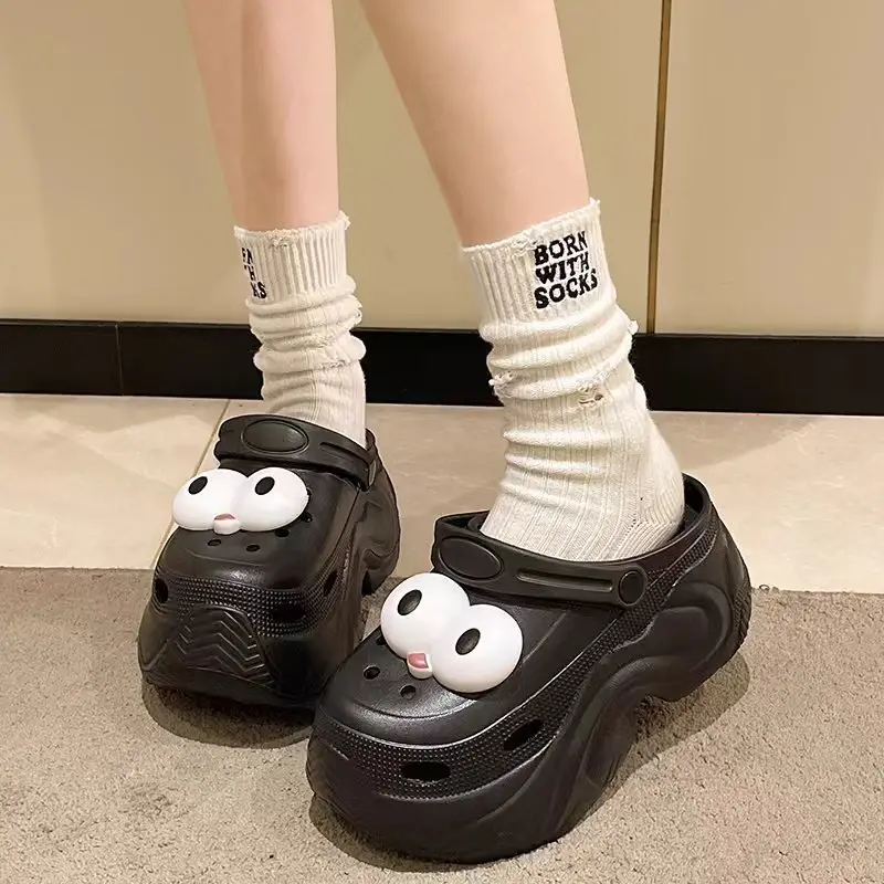 Winter Super Thick fleece-lined Thick-soled Women's High Heel Cotton Hole Shoes Cartoon Indoor and Outdoor Two-wear Slip-on Cotton Slippers