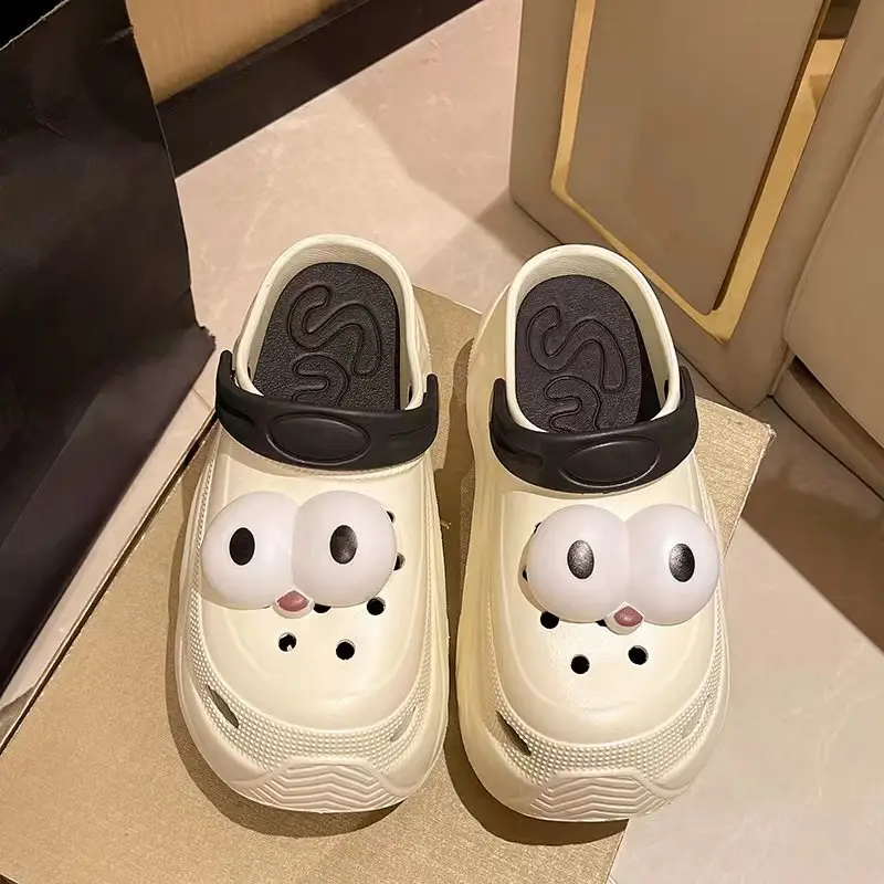 Winter Super Thick fleece-lined Thick-soled Women's High Heel Cotton Hole Shoes Cartoon Indoor and Outdoor Two-wear Slip-on Cotton Slippers
