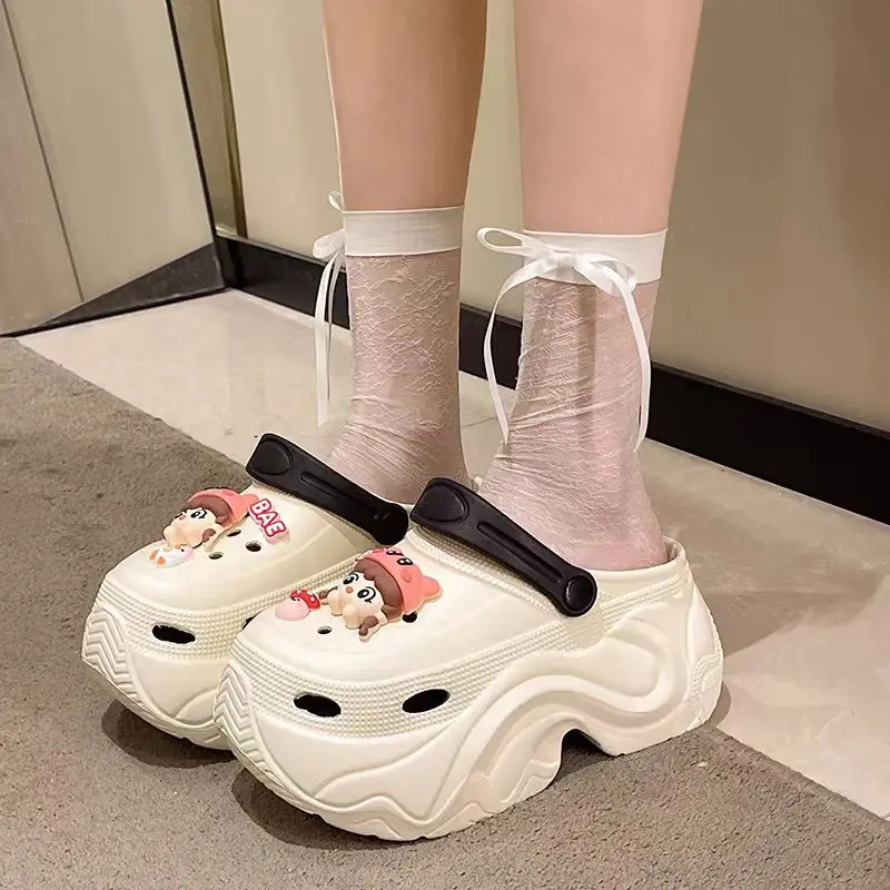 Winter Super Thick fleece-lined Thick-soled Women's High Heel Cotton Hole Shoes Cartoon Indoor and Outdoor Two-wear Slip-on Cotton Slippers