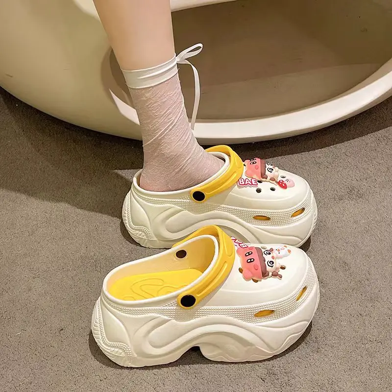 Winter Super Thick fleece-lined Thick-soled Women's High Heel Cotton Hole Shoes Cartoon Indoor and Outdoor Two-wear Slip-on Cotton Slippers