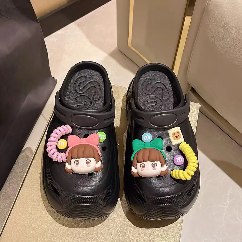 Winter Super Thick fleece-lined Thick-soled Women's High Heel Cotton Hole Shoes Cartoon Indoor and Outdoor Two-wear Slip-on Cotton Slippers