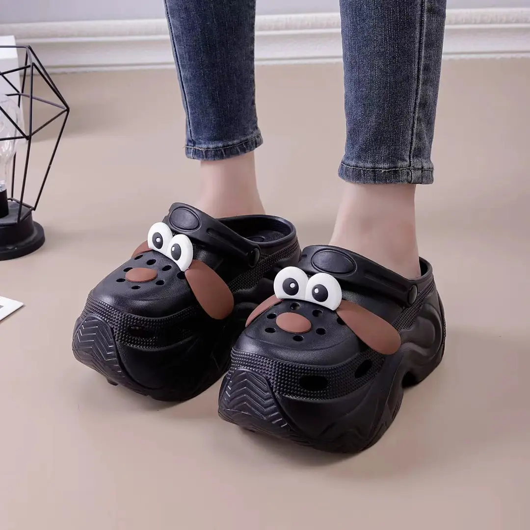 Winter Super Thick fleece-lined Thick-soled Women's High Heel Cotton Hole Shoes Cartoon Indoor and Outdoor Two-wear Slip-on Cotton Slippers