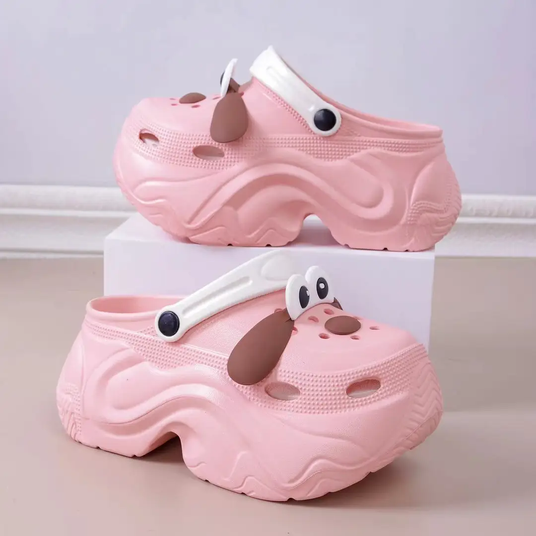 Winter Super Thick fleece-lined Thick-soled Women's High Heel Cotton Hole Shoes Cartoon Indoor and Outdoor Two-wear Slip-on Cotton Slippers