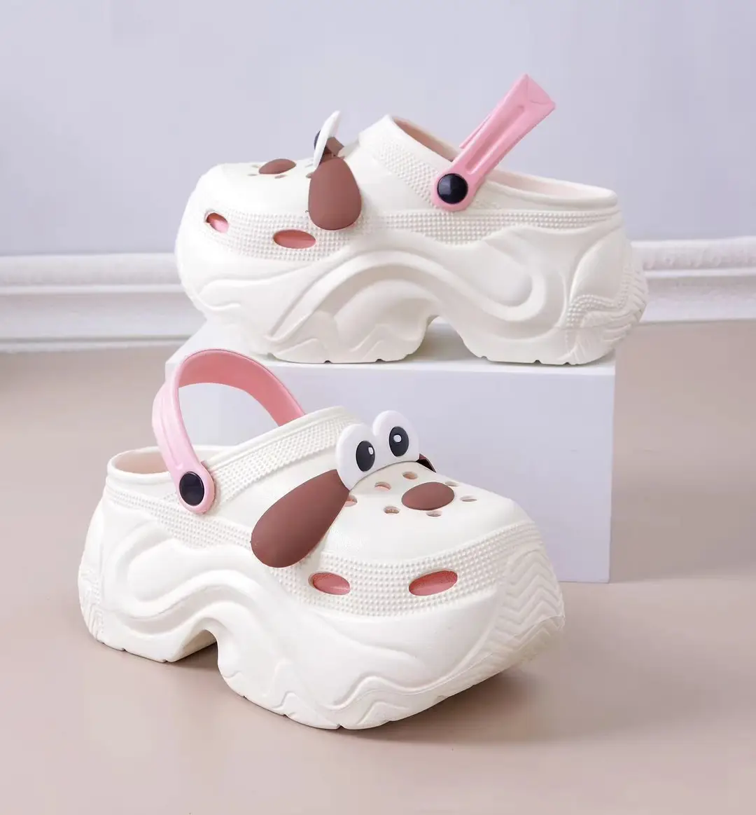 Winter Super Thick fleece-lined Thick-soled Women's High Heel Cotton Hole Shoes Cartoon Indoor and Outdoor Two-wear Slip-on Cotton Slippers