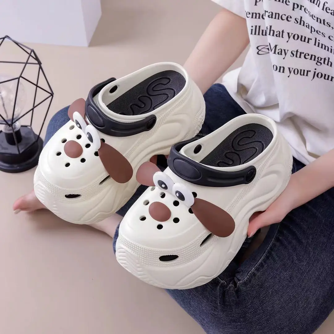 Winter Super Thick fleece-lined Thick-soled Women's High Heel Cotton Hole Shoes Cartoon Indoor and Outdoor Two-wear Slip-on Cotton Slippers