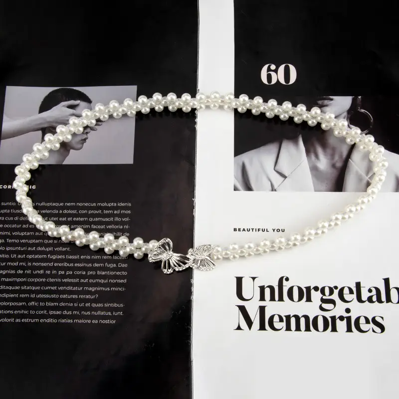 Cross-Country Pearl Waist Chain for Women Butterfly Buckle Belt - Image 3