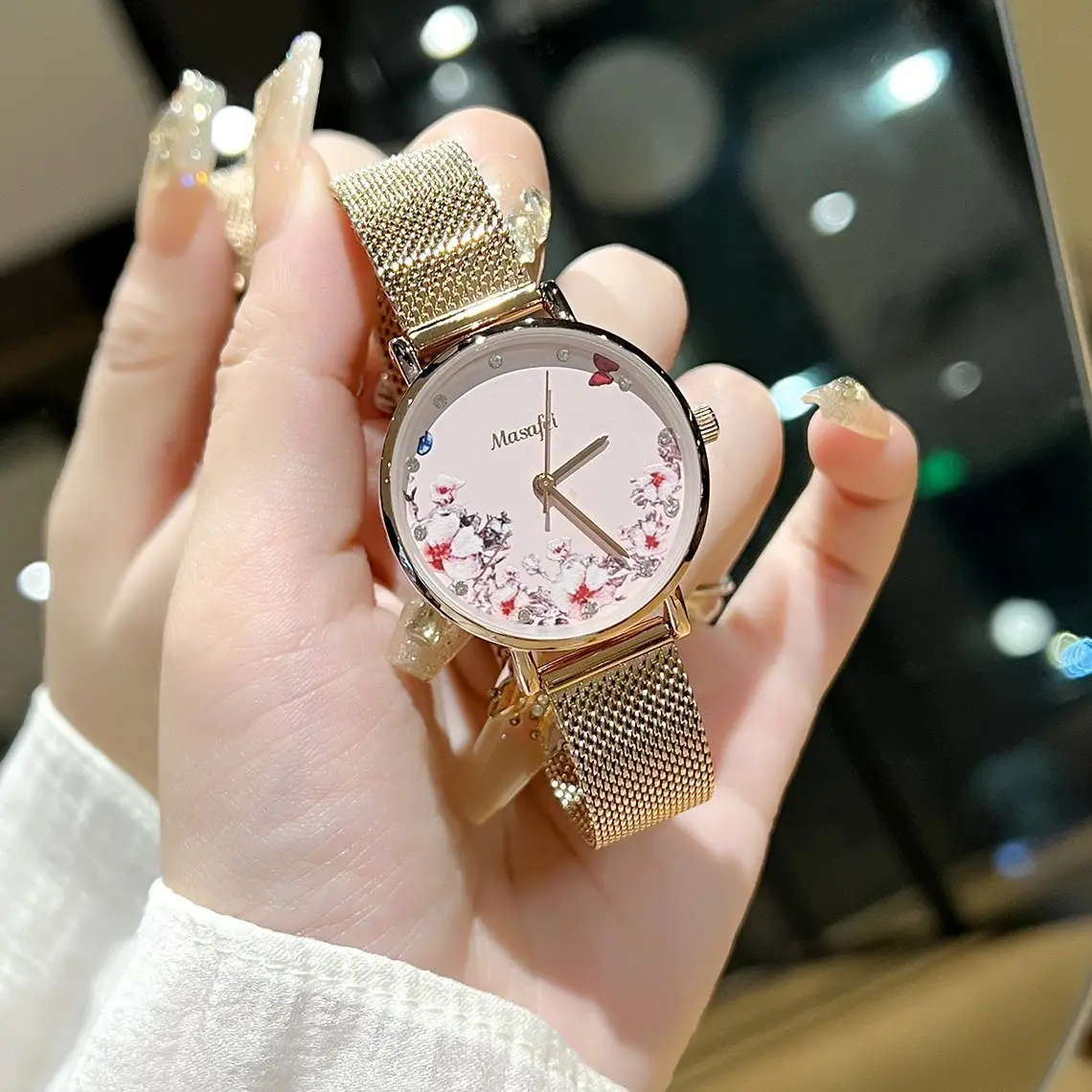 Korean Style Flower Diamond Watch for Girls