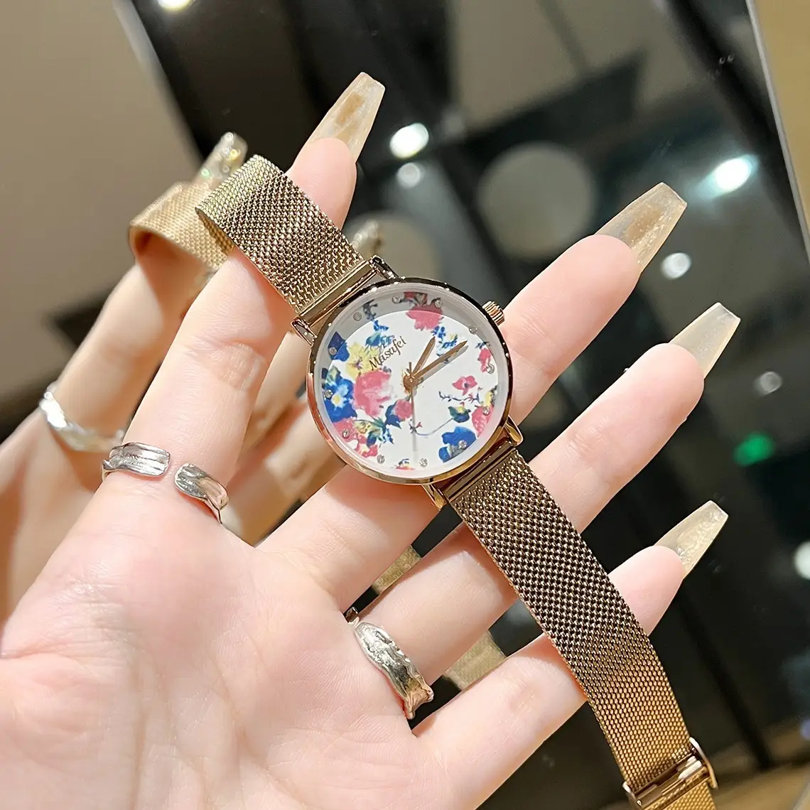 Korean Style Flower Diamond Watch for Girls