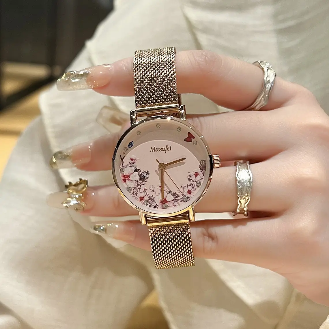 Korean Style Flower Diamond Watch for Girls
