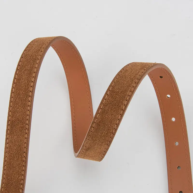 Women's Red Frosted Leather Belt with Pin Buckle - Image 15