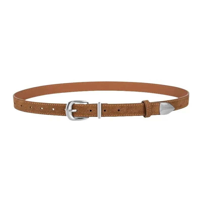 Women's Red Frosted Leather Belt with Pin Buckle - Image 16