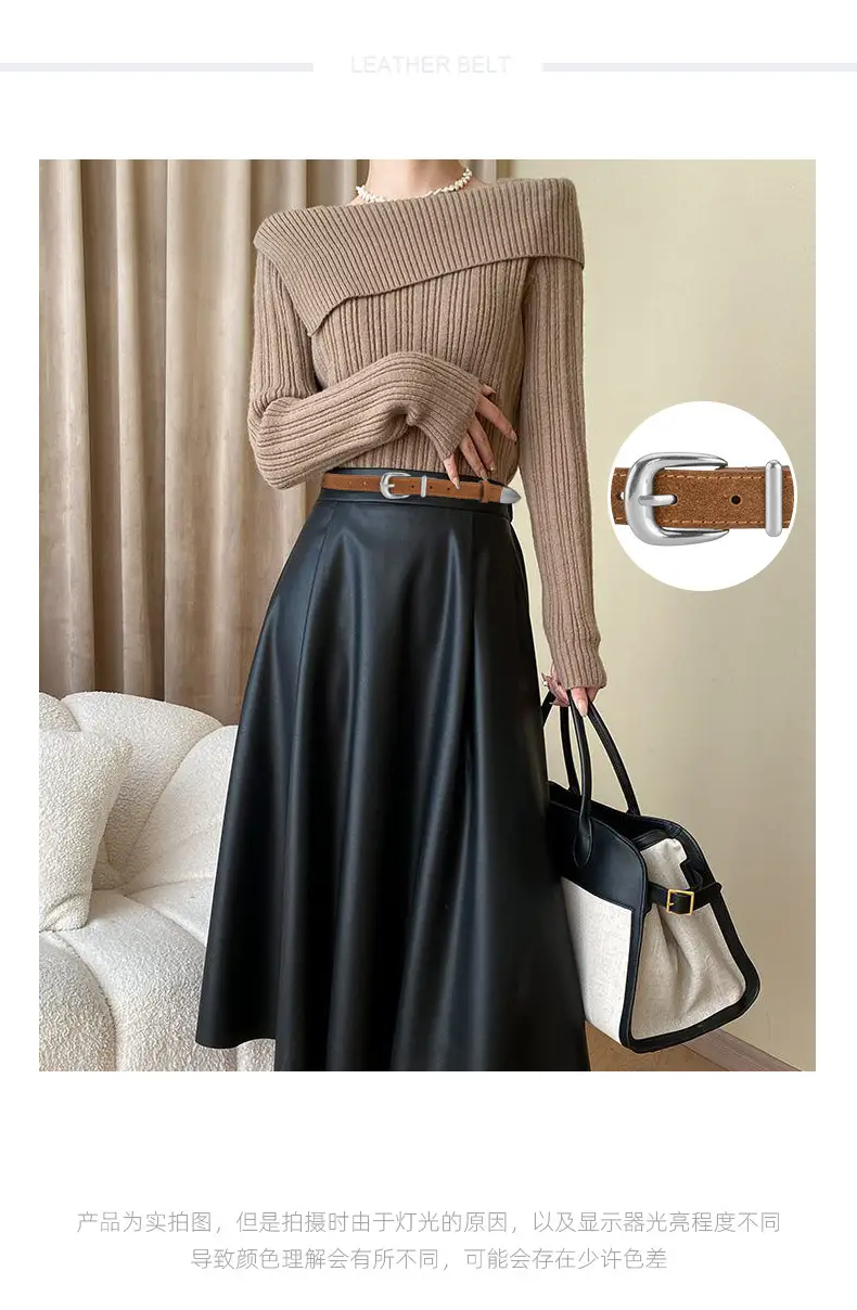 Women's Red Frosted Leather Belt with Pin Buckle — feature 1