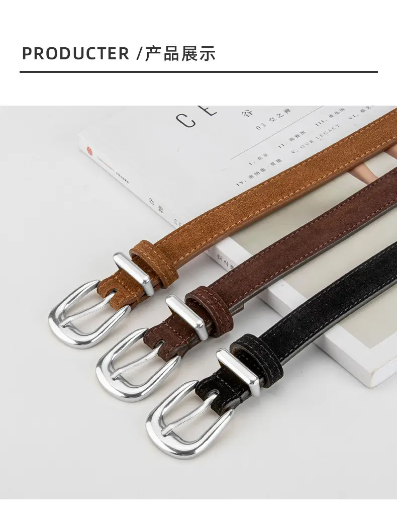 Women's Red Frosted Leather Belt with Pin Buckle — feature 10