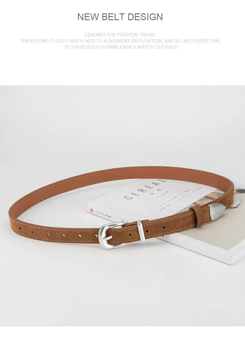 Women's Red Frosted Leather Belt with Pin Buckle — feature 11