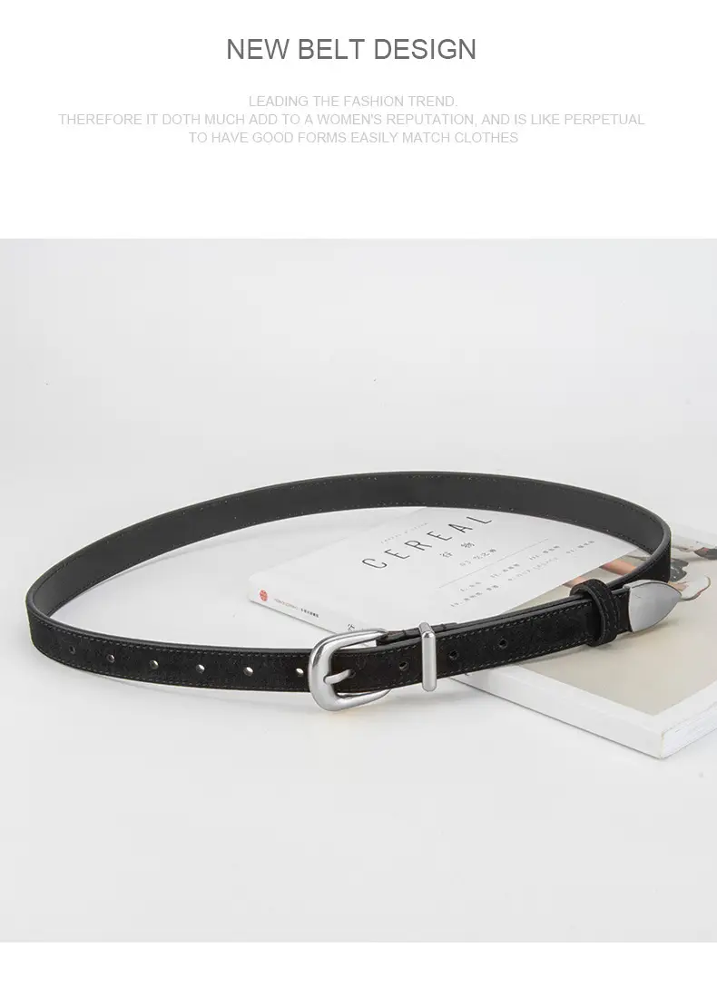 Women's Red Frosted Leather Belt with Pin Buckle — feature 12