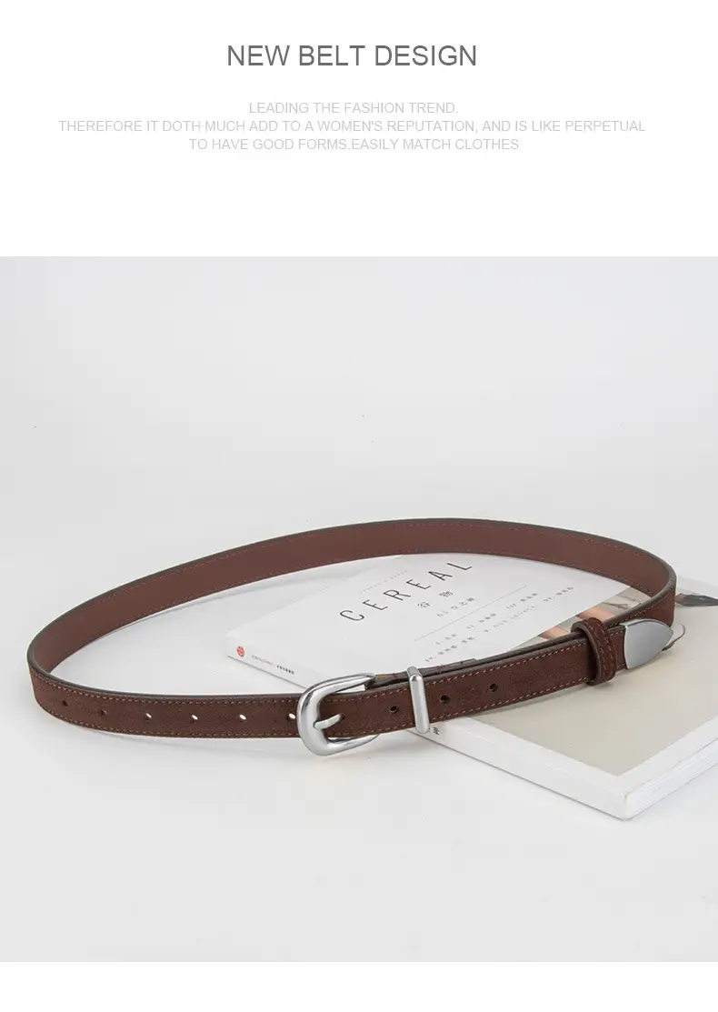 Women's Red Frosted Leather Belt with Pin Buckle — feature 13