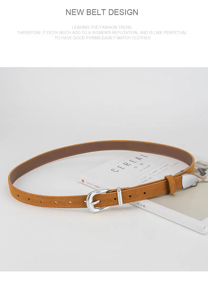 Women's Red Frosted Leather Belt with Pin Buckle — feature 14