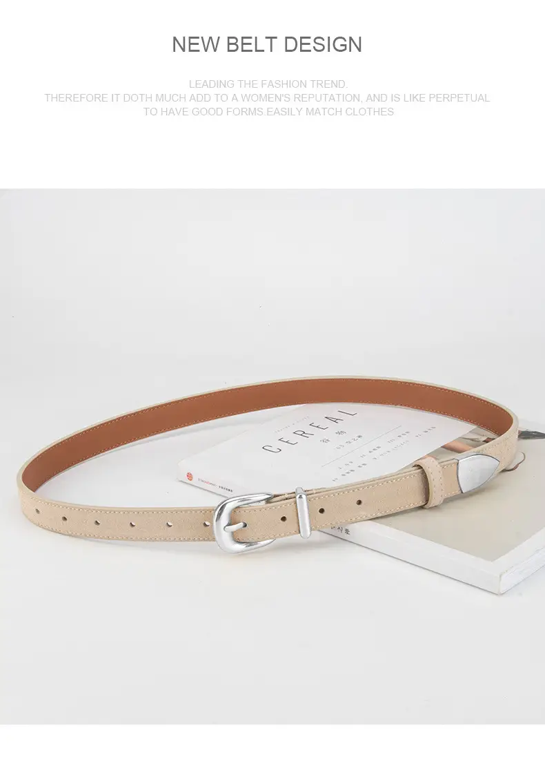 Women's Red Frosted Leather Belt with Pin Buckle — feature 15
