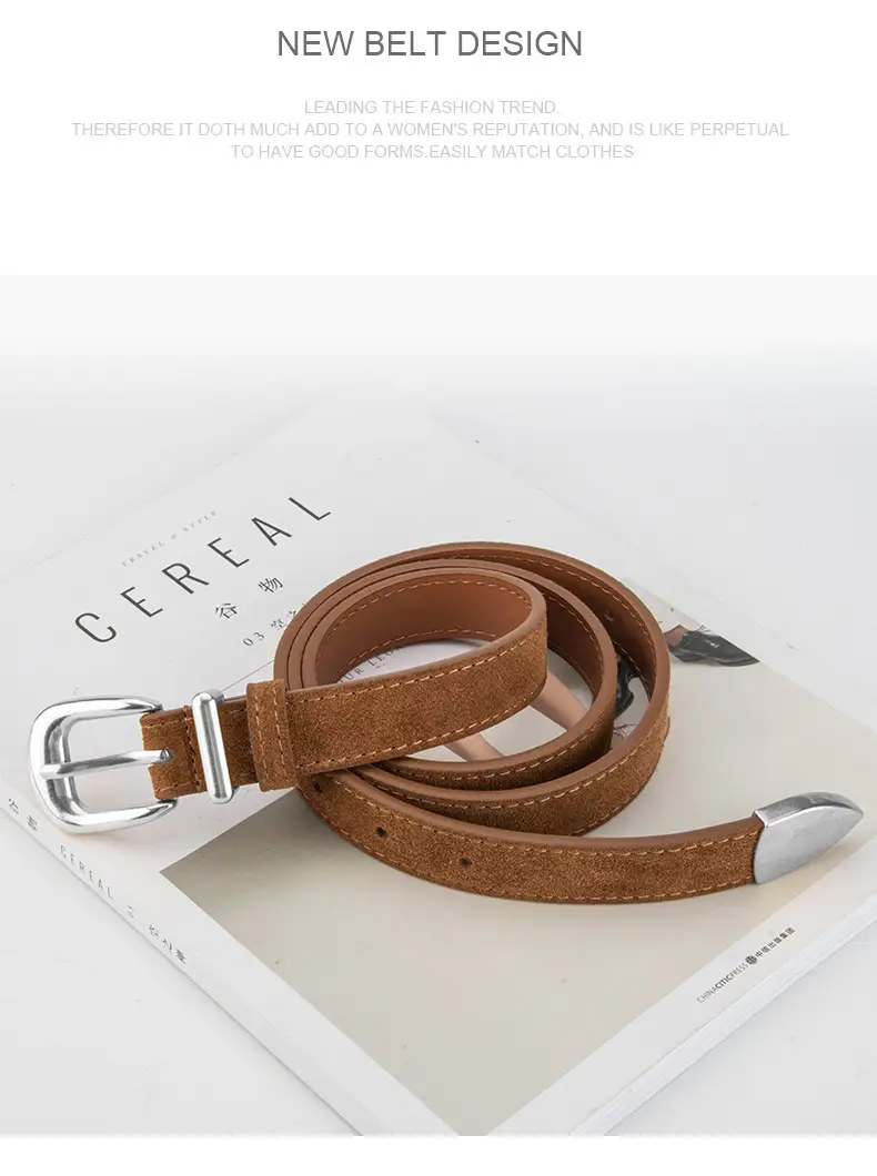 Women's Red Frosted Leather Belt with Pin Buckle — feature 16