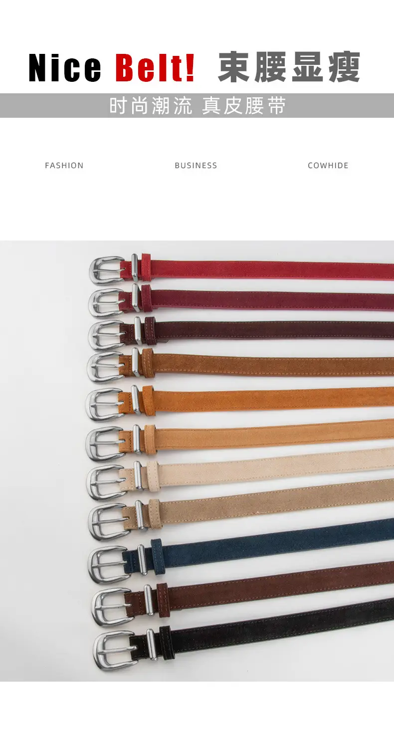 Women's Red Frosted Leather Belt with Pin Buckle — feature 3