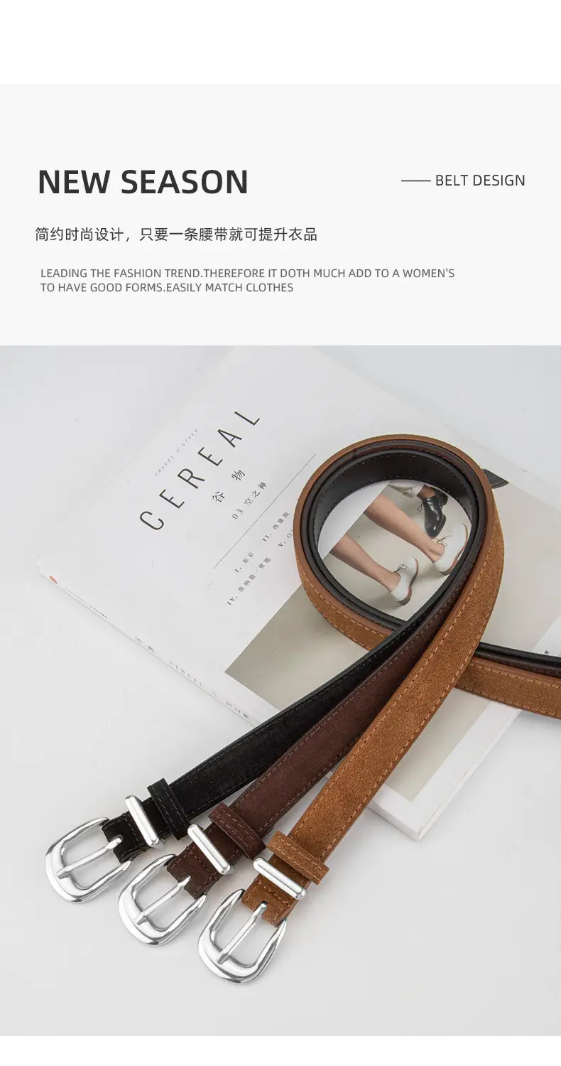 Women's Red Frosted Leather Belt with Pin Buckle — feature 4