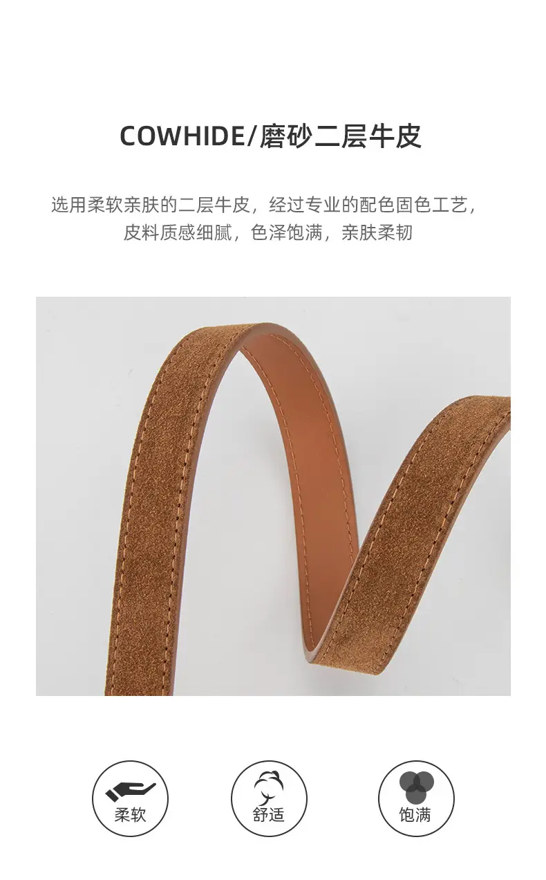 Women's Red Frosted Leather Belt with Pin Buckle — feature 5