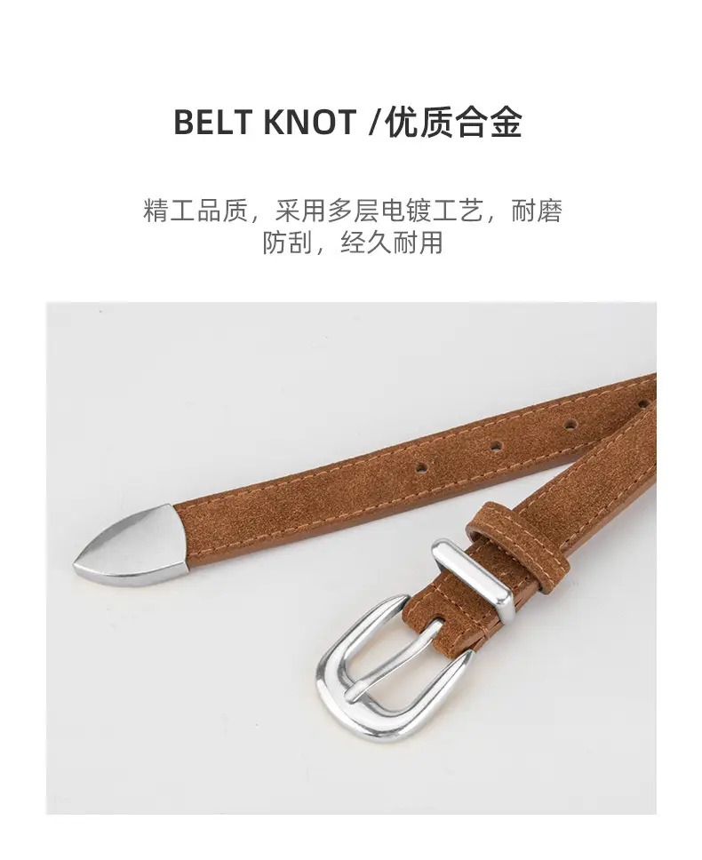 Women's Red Frosted Leather Belt with Pin Buckle — feature 6