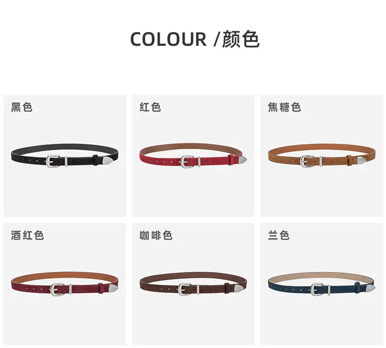 Women's Red Frosted Leather Belt with Pin Buckle — feature 8