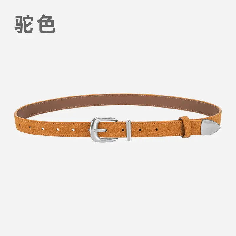 Women's Red Frosted Leather Belt with Pin Buckle - Image 10