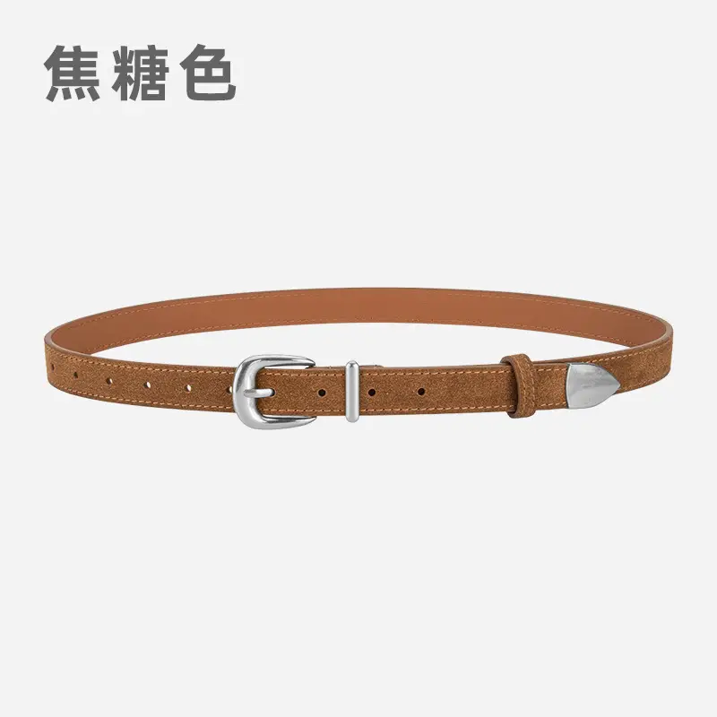Women's Red Frosted Leather Belt with Pin Buckle - Image 3