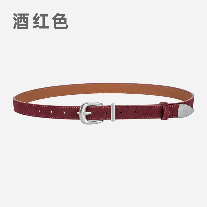 Women's Red Frosted Leather Belt with Pin Buckle - Image 4