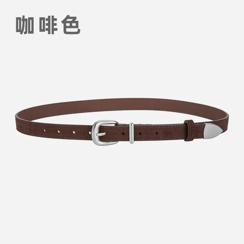 Women's Red Frosted Leather Belt with Pin Buckle - Image 5