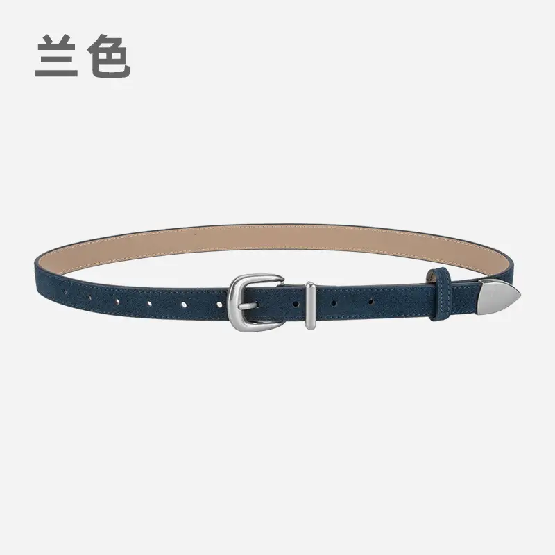 Women's Red Frosted Leather Belt with Pin Buckle - Image 6