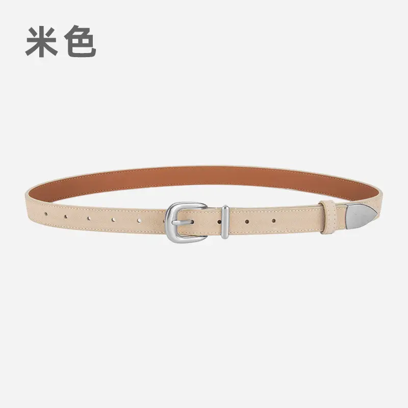 Women's Red Frosted Leather Belt with Pin Buckle - Image 7
