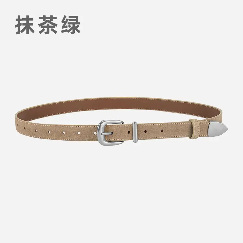 Women's Red Frosted Leather Belt with Pin Buckle - Image 8