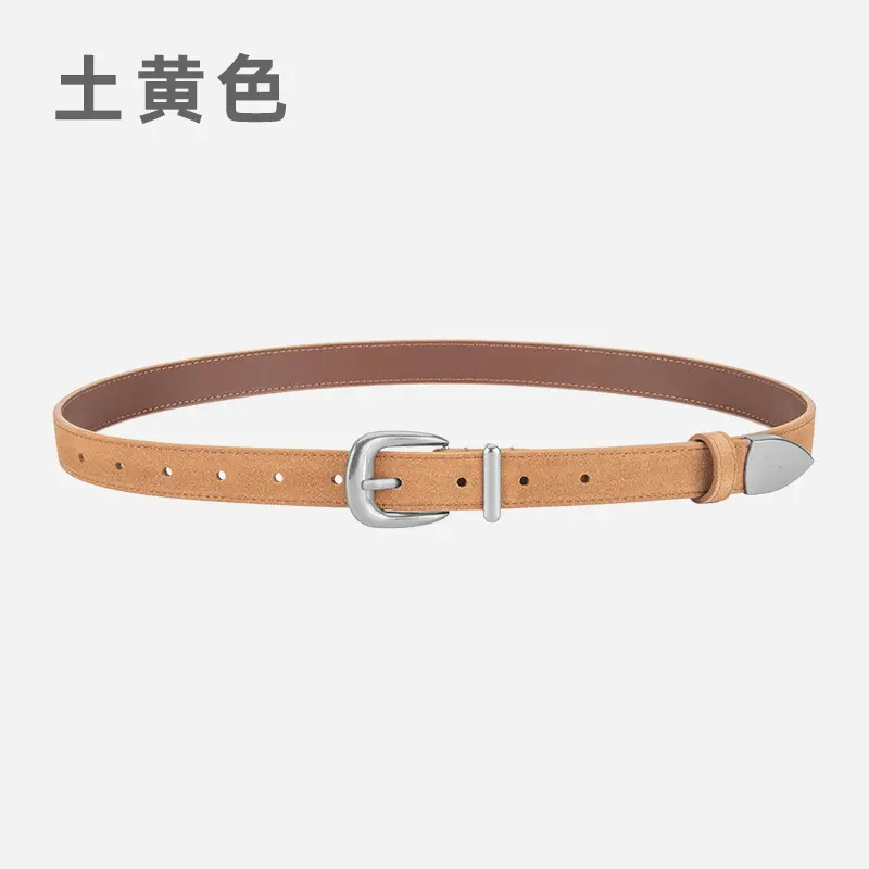 Women's Red Frosted Leather Belt with Pin Buckle - Image 9