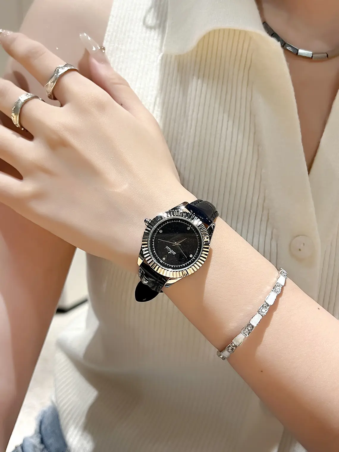 Women's Watch Starry Sky Deep Blue Leather Strap Large Dial Meteor Quartz — feature 4