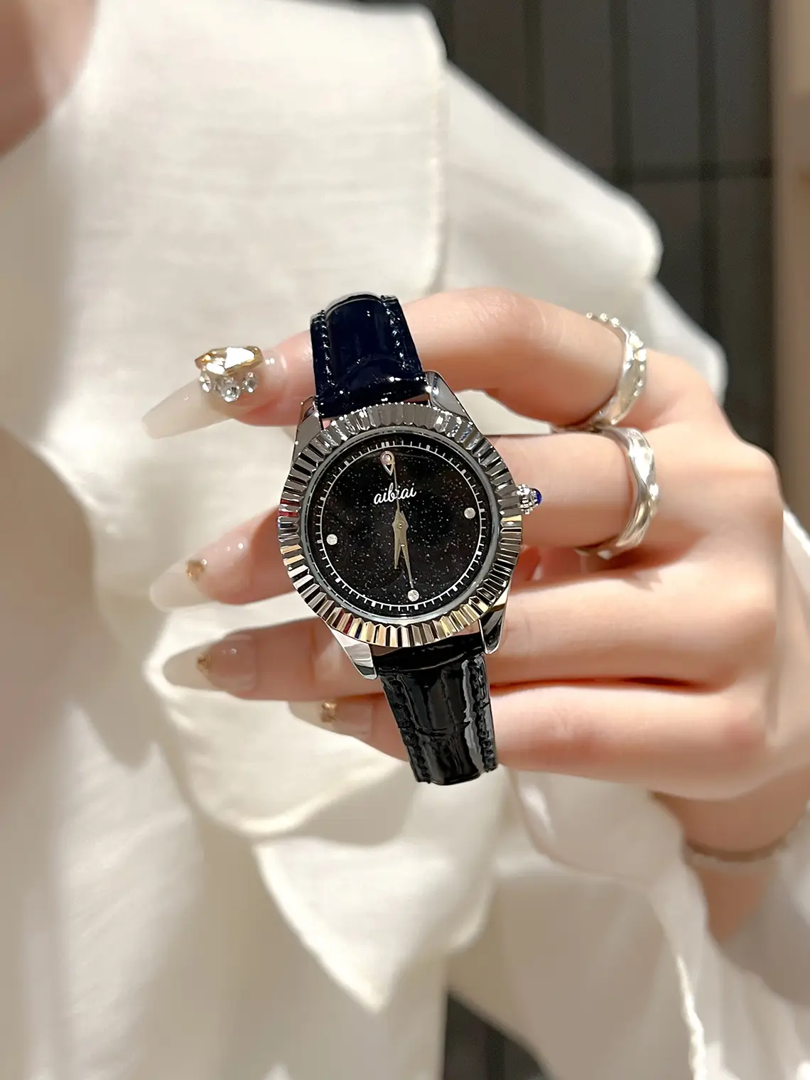 Women's Watch Starry Sky Deep Blue Leather Strap Large Dial Meteor Quartz — feature 5