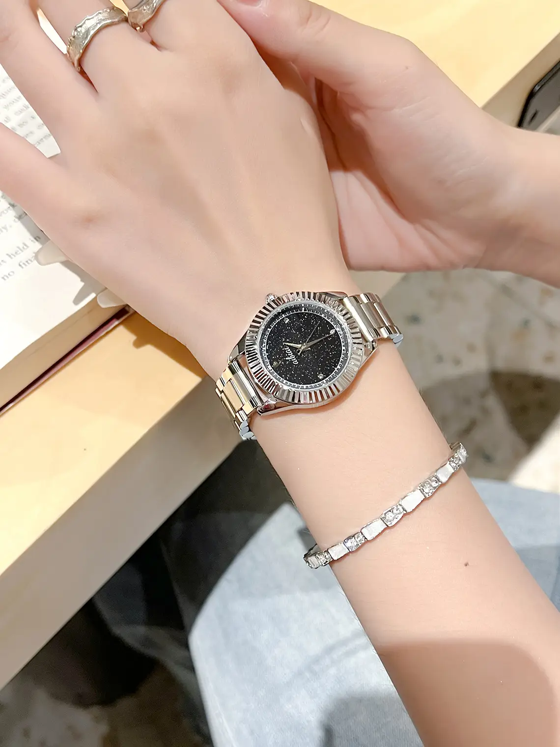 Women's Watch Starry Sky Deep Blue Leather Strap Large Dial Meteor Quartz — feature 6